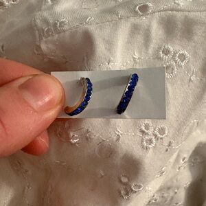 Como Milano Elegant Stainless Steel and Blue Cubic Zirconia Hoop Earrings